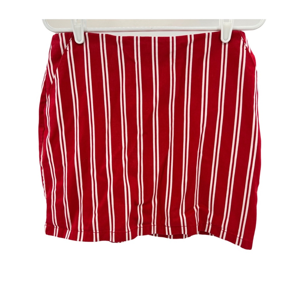 Forever 21 red white striped cotton mini skirt pockets holiday casual